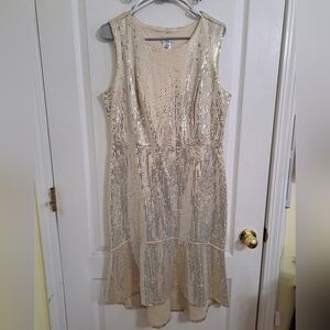 Alexa B Nites Gold Mermaid Knee Length High Low Dress Size 14